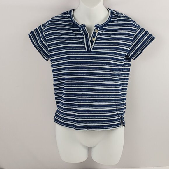 Madewell XXS Blue White Stripe Womens T-shirt Top Summer Spring Buttons - Picture 3 of 13